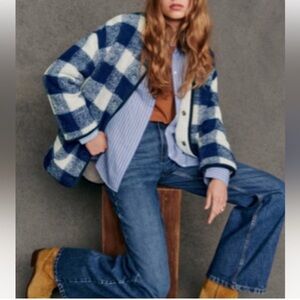 Sezane Blue and White Checkered Farel Jacket